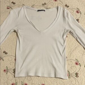 Brandy Melville White V-Neck Women's Top